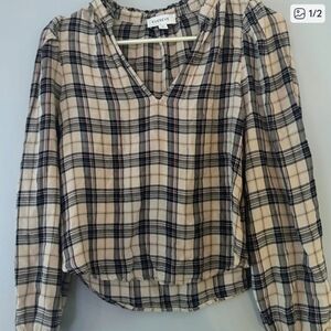 Evereve Plaid Blouse - Black and Cream